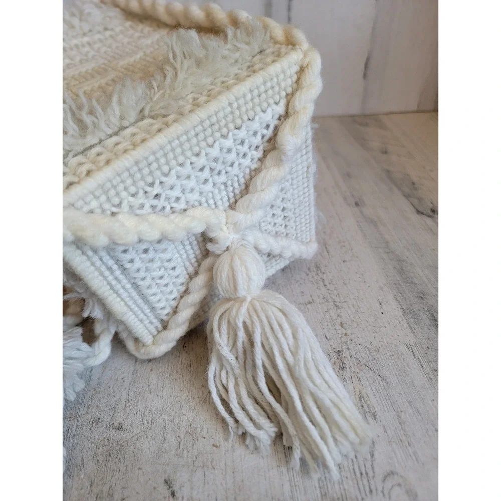 Plush crochet white hanging basket tassel unique home decor figure